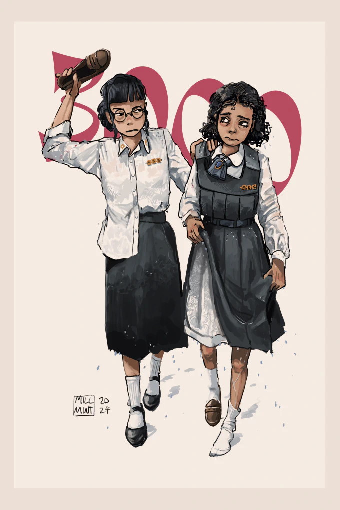 Cobian threatening Tzipora with a shoe for getting them both wet