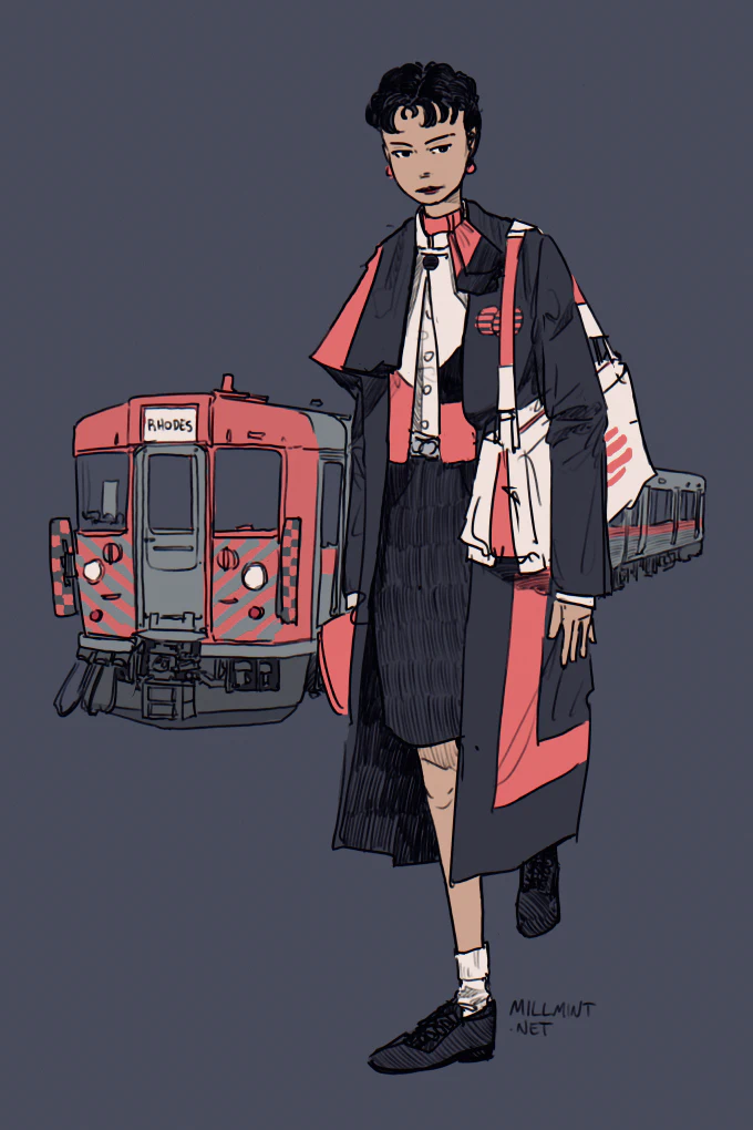 Drawing of a train conducter starting her shift
