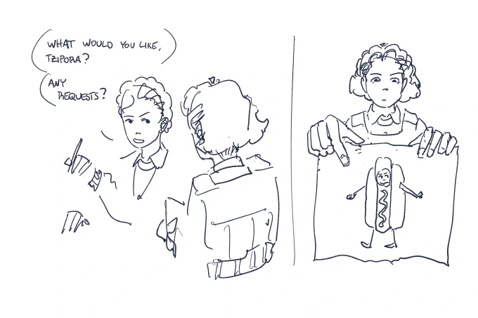 Tzipora asking for a hot dog costume