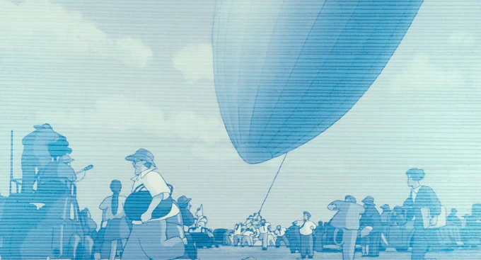 Image of a zeppelin in strife after it has lost its anchor